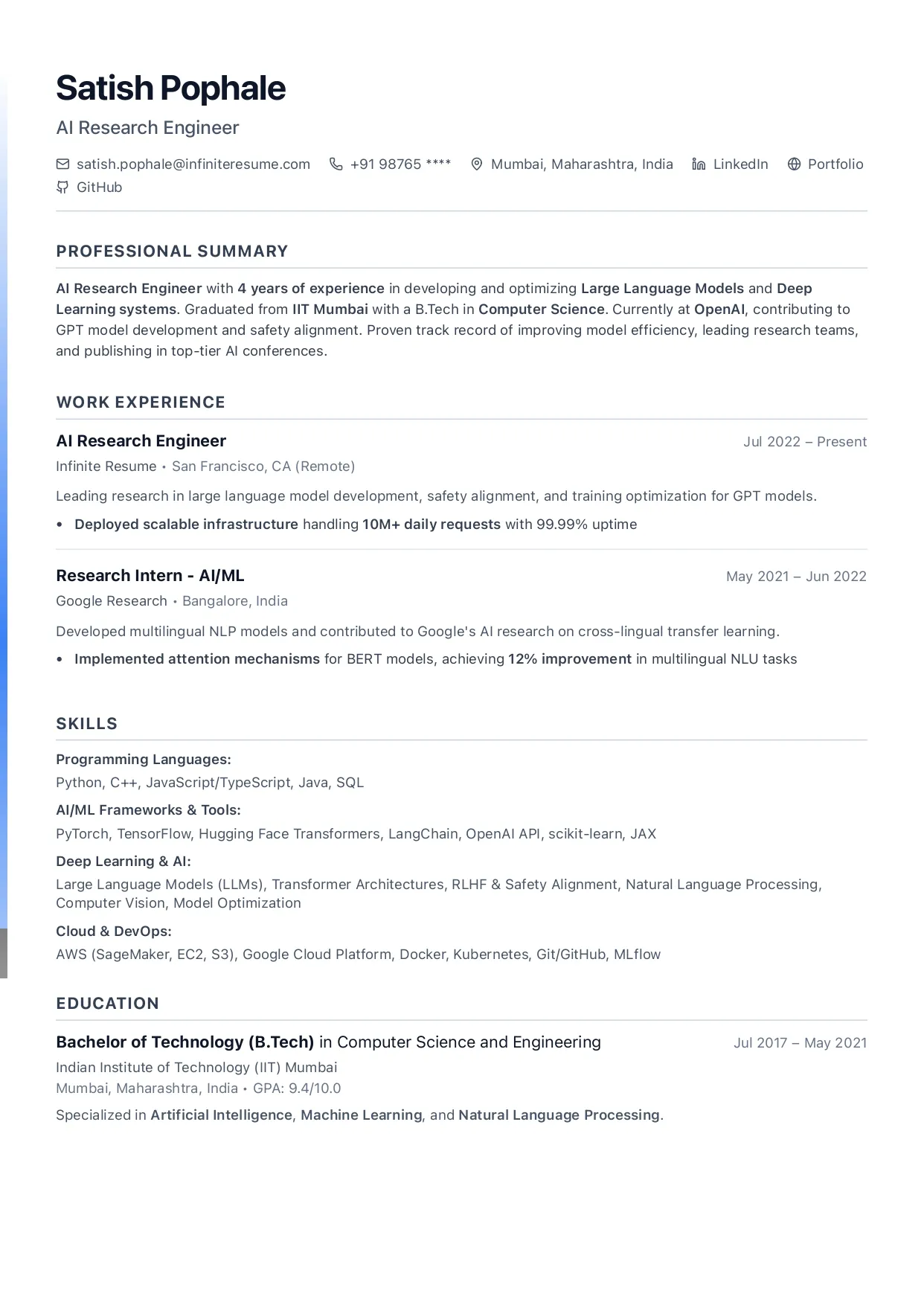 Single Column template preview