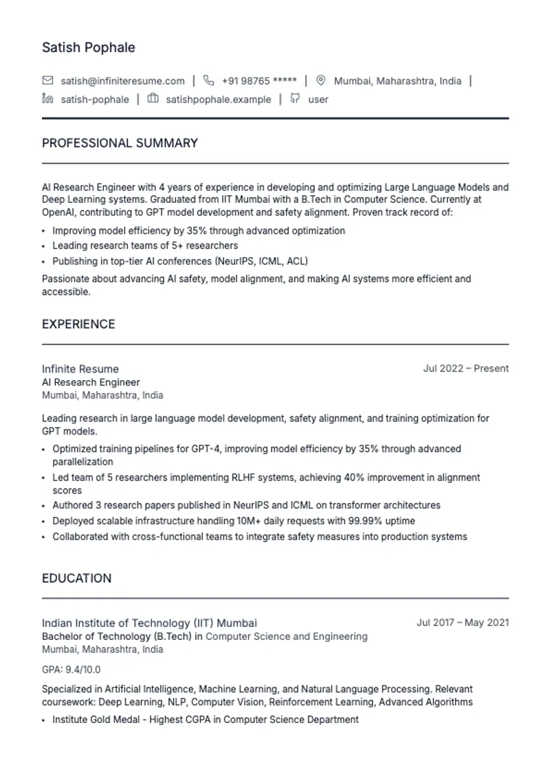 Active resume template preview