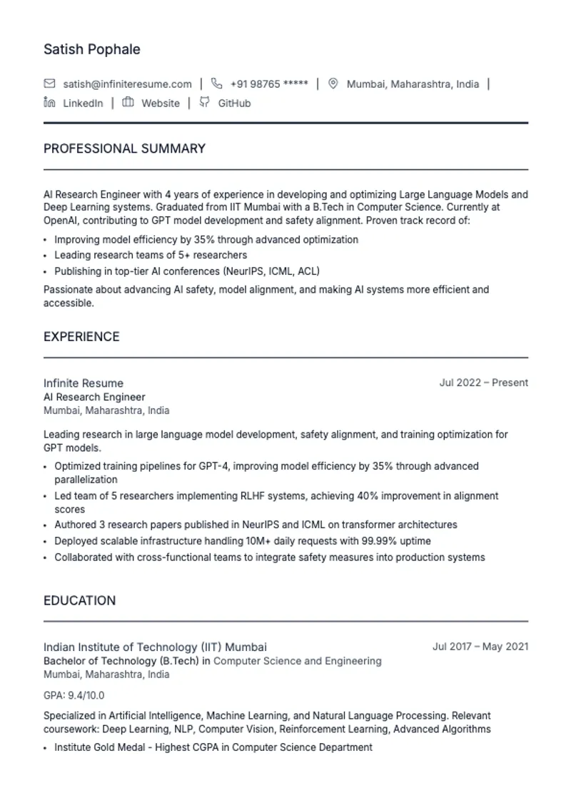 Active resume template preview