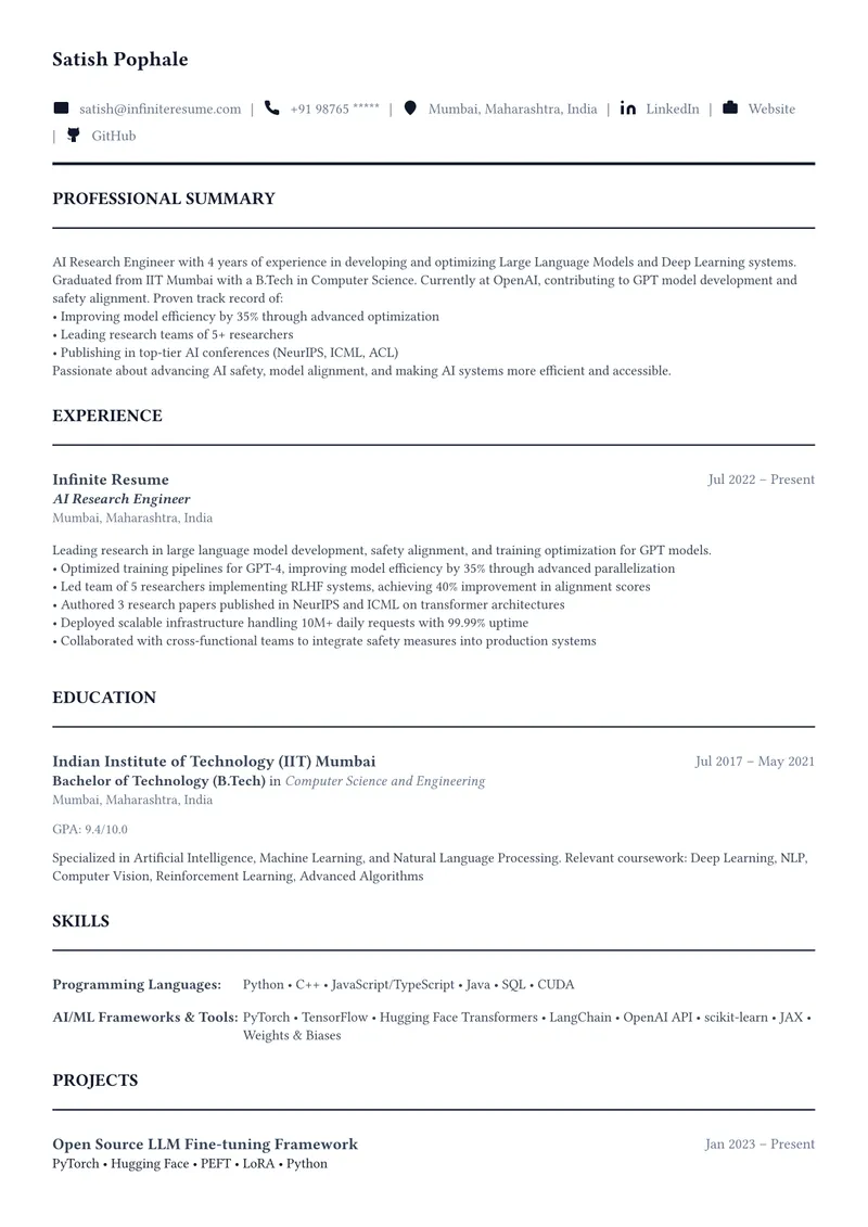Active resume template preview