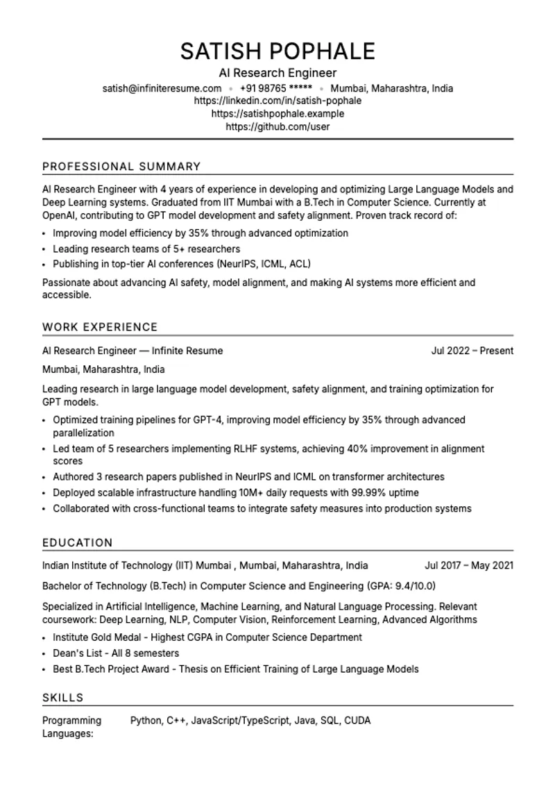 Classic ATS resume template preview