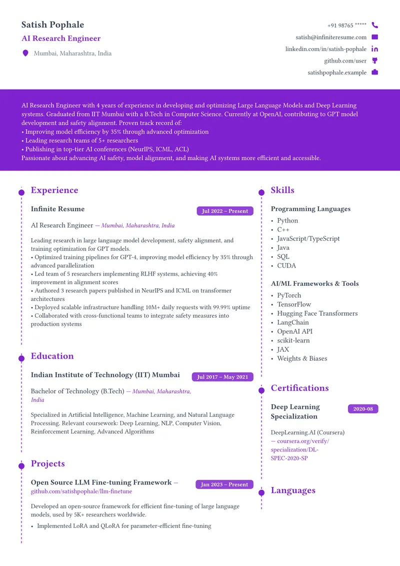 Harmony resume template preview
