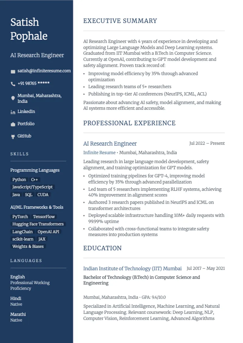Professional resume template preview