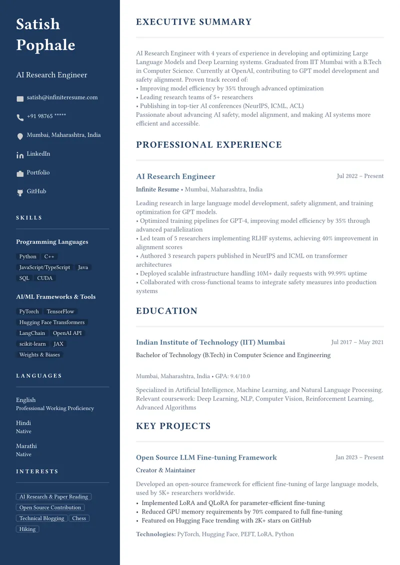 Professional resume template preview
