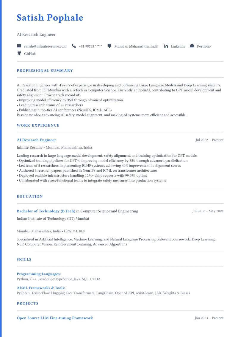 Single Column template preview